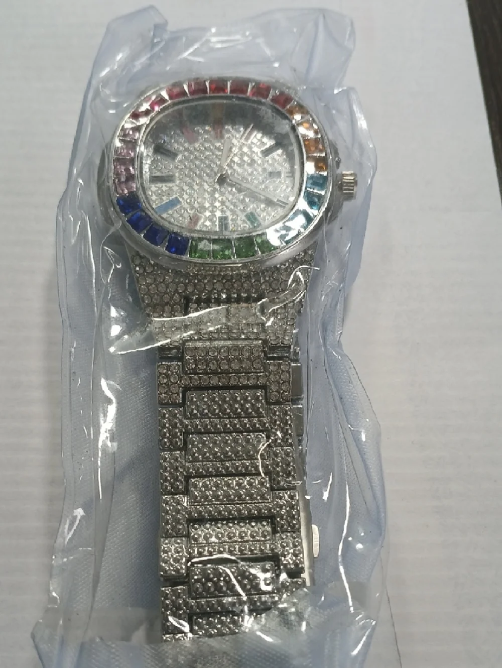 Silver Pavé Watch with Rainbow Crystal Bezel - Picture 2 of 5